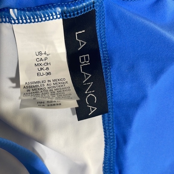 NWT La Blanca Strappy Blue Plunge Tummy Control Swimsuit SZ 4 - Picture 11 of 11